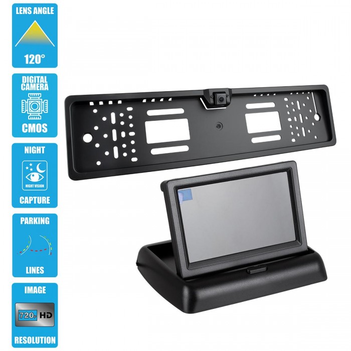 GloboStar® 86013 Πλαίσιο Πινακίδας Αυτοκινήτου με Ενσωματωμένη Αδιάβροχη Κάμερα Οπισθοπορείας 720p HD CMOS Signal 170° DC 12V και Πτυσσόμενη Οθόνη 4.3 GloboStar® 86013 Πλαίσιο Πινακίδας Αυτοκινήτου με Ενσωματωμένη Αδιάβροχη Κάμερα Οπισθοπορείας 720p HD CMOS Signal 170° DC 12V και Πτυσσόμενη Οθόνη 4.3