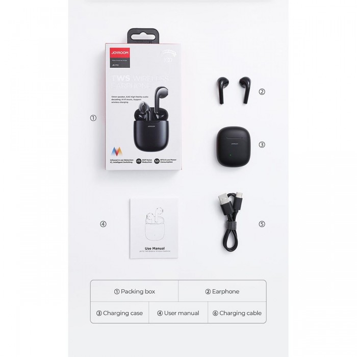 GloboStar® 87055 JOYROOM Originals JR-T13 Bilateral TWS Earphones με Θήκη Φόρτισης True Wireless Bluetooth V5.0 Binaural Συμβατό με iOS & Android Μαύρο GloboStar® 87055 JOYROOM Originals JR-T13 Bilateral TWS Earphones με Θήκη Φόρτισης True Wireless Bluetooth V5.0 Binaural Συμβατό με iOS & Android Μαύρο