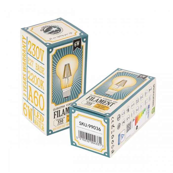 GloboStar® 99036 LED Long Filament Bulb E27 A60 Globe 6W 550lm 360° AC 220-240V IP20 D6 x H10.5cm Ultra Θερμό Λευκό 2200K με Μελί Γυαλί - Dimmable - 3 Years Warranty GloboStar® 99036 LED Long Filament Bulb E27 A60 Globe 6W 550lm 360° AC 220-240V IP20 D6 x H10.5cm Ultra Θερμό Λευκό 2200K με Μελί Γυαλί - Dimmable - 3 Years Warranty
