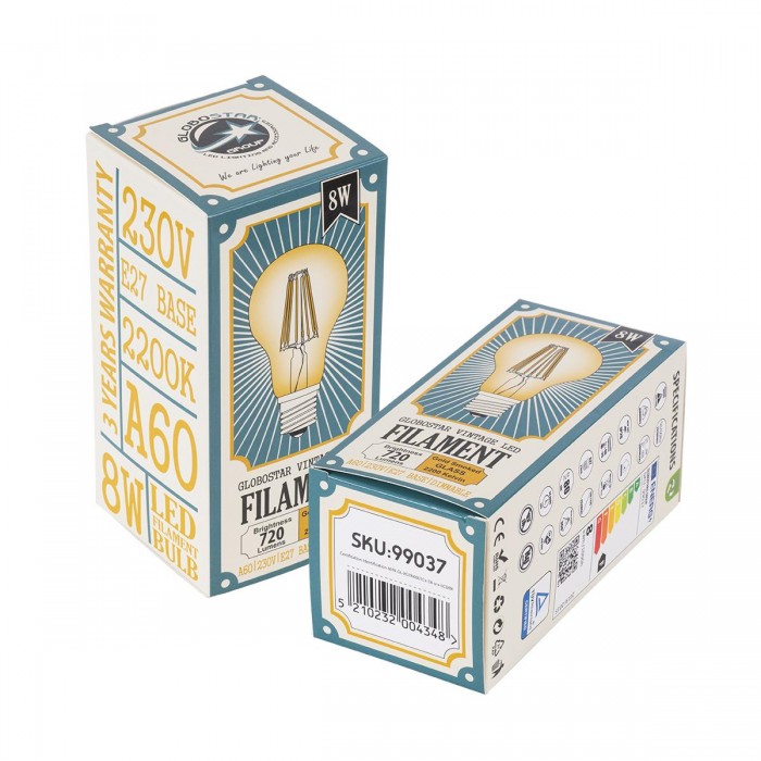 GloboStar® 99037 LED Long Filament Bulb E27 A60 Globe 8W 720lm 360° AC 220-240V IP20 D6 x H10.5cm Ultra Θερμό Λευκό 2200K με Μελί Γυαλί - Dimmable - 3 Years Warranty GloboStar® 99037 LED Long Filament Bulb E27 A60 Globe 8W 720lm 360° AC 220-240V IP20 D6 x H10.5cm Ultra Θερμό Λευκό 2200K με Μελί Γυαλί - Dimmable - 3 Years Warranty