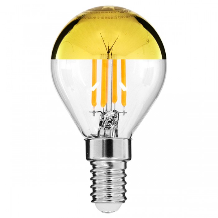 GloboStar® 99105 Λάμπα E14 G45 Γλομπάκι με Ανεστραμμένο Χρυσό Καθρέπτη LED FILAMENT 4W 420 lm 320° AC 85-265V Edison Retro με Διάφανο-Χρυσό Γυαλί Ultra Θερμό Λευκό 2200 K Dimmable