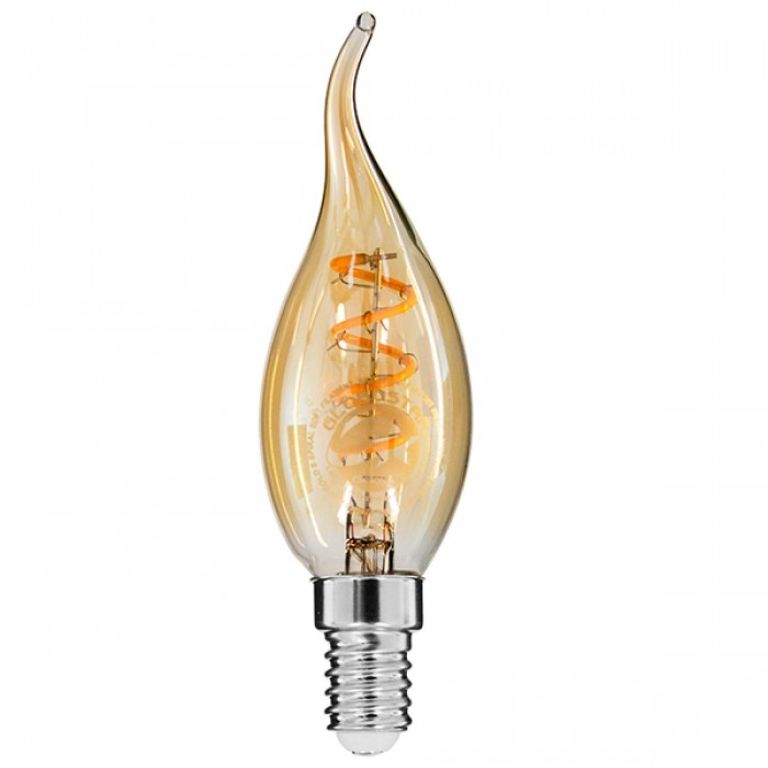 GloboStar® 99134 Λάμπα E14 C35T Κεράκι LED SOFT SPIRAL FILAMENT 4W 320 lm 320° AC 85-265V Φλόγα Flame Edison Retro με Μελί Γυαλί Ultra Θερμό Λευκό 2200 K Dimmable