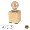 GloboStar® WOODBOX 99405 Μοντέρνο Επιτραπέζιο Φωτιστικό Πορτατίφ Μονόφωτο 1 x E27 IP20 Μπεζ Ξύλο - Μ7.6 x Π7.6 x Υ8.2cm