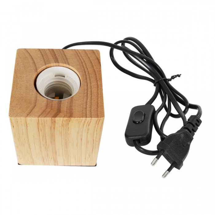 GloboStar® WOODBOX 99405 Μοντέρνο Επιτραπέζιο Φωτιστικό Πορτατίφ Μονόφωτο 1 x E27 IP20 Μπεζ Ξύλο - Μ7.6 x Π7.6 x Υ8.2cm