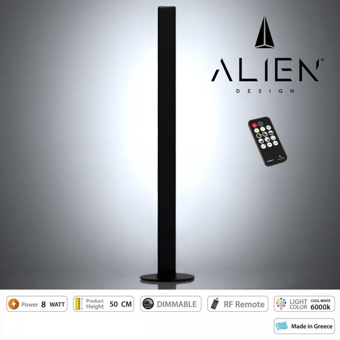 GloboStar® ALIEN-DIVA-BLACK-50-1 ALIEN Design DIVA Μοντέρνο Minimal Nordic Μεταλλικό Φωτιστικό Επιτραπέζιο - Πορτατίφ - Λαμπατέρ Μαύρο LED 8W 1120lm με Ασύρματο Χειριστήριο RF & Dimmer IP20 Ψυχρό Λευκό 6000K Μ3 x Π1.6 x Υ50cm