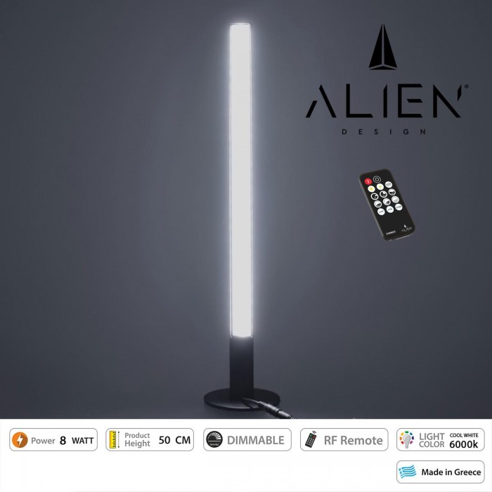 GloboStar® ALIEN-DIVA-BLACK-50-1 ALIEN Design DIVA Μοντέρνο Minimal Nordic Μεταλλικό Φωτιστικό Επιτραπέζιο - Πορτατίφ - Λαμπατέρ Μαύρο LED 8W 1120lm με Ασύρματο Χειριστήριο RF & Dimmer IP20 Ψυχρό Λευκό 6000K Μ3 x Π1.6 x Υ50cm