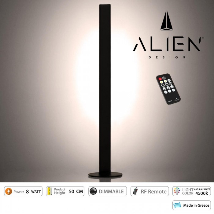 GloboStar® ALIEN-DIVA-BLACK-50-2 ALIEN Design DIVA Μοντέρνο Minimal Nordic Μεταλλικό Φωτιστικό Επιτραπέζιο - Πορτατίφ - Λαμπατέρ Μαύρο LED 8W 1040lm με Ασύρματο Χειριστήριο RF & Dimmer IP20 Φυσικό Λευκό 4500K Μ3 x Π1.6 x Υ50cm