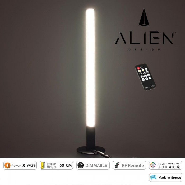 GloboStar® ALIEN-DIVA-BLACK-50-2 ALIEN Design DIVA Μοντέρνο Minimal Nordic Μεταλλικό Φωτιστικό Επιτραπέζιο - Πορτατίφ - Λαμπατέρ Μαύρο LED 8W 1040lm με Ασύρματο Χειριστήριο RF & Dimmer IP20 Φυσικό Λευκό 4500K Μ3 x Π1.6 x Υ50cm