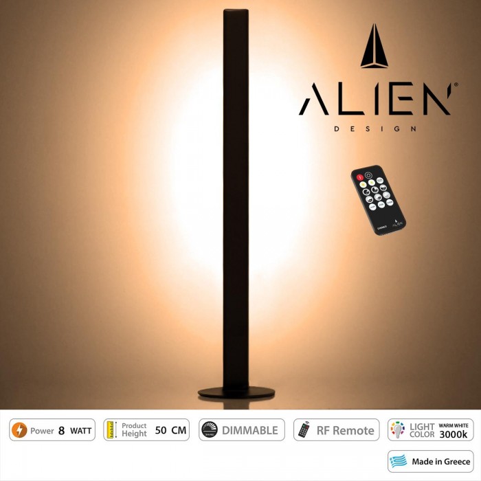 GloboStar® ALIEN-DIVA-BLACK-50-3 ALIEN Design DIVA Μοντέρνο Minimal Nordic Μεταλλικό Φωτιστικό Επιτραπέζιο - Πορτατίφ - Λαμπατέρ Μαύρο LED 8W 960lm με Ασύρματο Χειριστήριο RF & Dimmer IP20 Θερμό Λευκό 3000K Μ3 x Π1.6 x Υ50cm