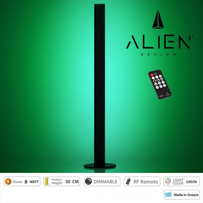 GloboStar® ALIEN-DIVA-BLACK-50-5 ALIEN Design DIVA Μοντέρνο Minimal Nordic Μεταλλικό Φωτιστικό Επιτραπέζιο - Πορτατίφ - Λαμπατέρ Μαύρο LED 8W 800lm με Ασύρματο Χειριστήριο RF & Dimmer IP20 Πράσινο Μ3 x Π1.6 x Υ50cm