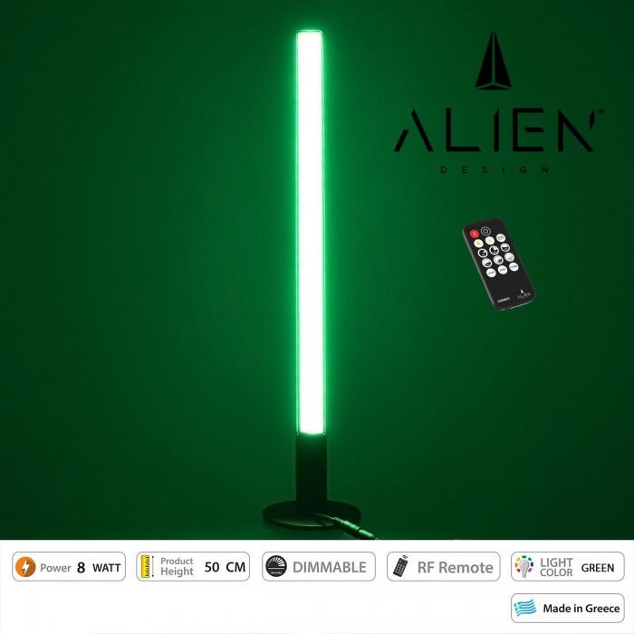 GloboStar® ALIEN-DIVA-BLACK-50-5 ALIEN Design DIVA Μοντέρνο Minimal Nordic Μεταλλικό Φωτιστικό Επιτραπέζιο - Πορτατίφ - Λαμπατέρ Μαύρο LED 8W 800lm με Ασύρματο Χειριστήριο RF & Dimmer IP20 Πράσινο Μ3 x Π1.6 x Υ50cm