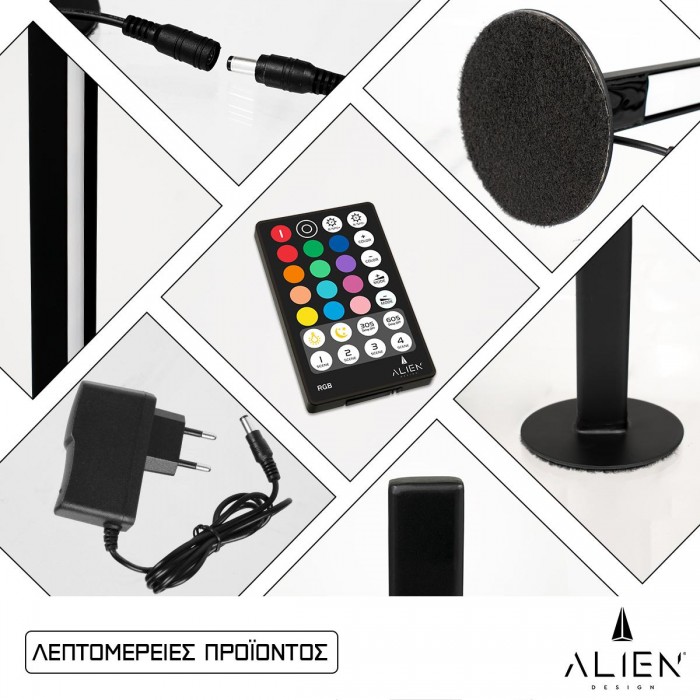 GloboStar® ALIEN-DIVA-BLACK-50-8 ALIEN Design DIVA Μοντέρνο Minimal Nordic Μεταλλικό Φωτιστικό Επιτραπέζιο - Πορτατίφ - Λαμπατέρ Μαύρο LED 8W 800lm με Ασύρματο Χειριστήριο RF & Dimmer IP20 Πολύχρωμο RGB Μ3 x Π1.6 x Υ50cm GloboStar® ALIEN-DIVA-BLACK-50-8 ALIEN Design DIVA Μοντέρνο Minimal Nordic Μεταλλικό Φωτιστικό Επιτραπέζιο - Πορτατίφ - Λαμπατέρ Μαύρο LED 8W 800lm με Ασύρματο Χειριστήριο RF & Dimmer IP20 Πολύχρωμο RGB Μ3 x Π1.6 x Υ50cm