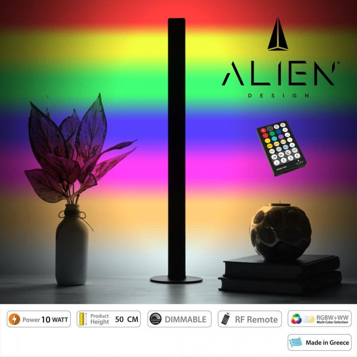 GloboStar® ALIEN-DIVA-BLACK-50-9 ALIEN Design DIVA Μοντέρνο Minimal Nordic Μεταλλικό Φωτιστικό Επιτραπέζιο - Πορτατίφ - Λαμπατέρ Μαύρο LED 10W 1500lm με Ασύρματο Χειριστήριο RF & Dimmer IP20 Πολύχρωμο + CCT - RGBW + WW Μ3 x Π1.6 x Υ50cm 