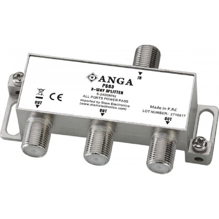 ANGA PS03 Splitter 3 Εξόδων 5-2400MHz Με διέλευση τάσης ANGA PS03 Splitter 3 Εξόδων 5-2400MHz Με διέλευση τάσης