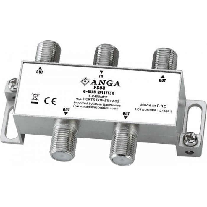 ANGA PS04 Splitter 4 Εξόδων 5-2400MHz Με διέλευση τάσης ANGA PS04 Splitter 4 Εξόδων 5-2400MHz Με διέλευση τάσης