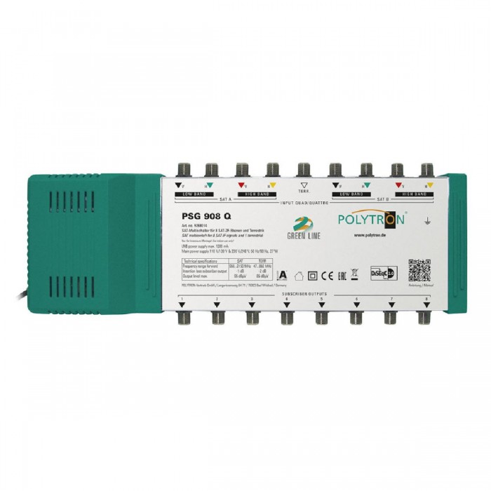 PSG 908Q Πολυδιακόπτης 9/8 ACTIVE(2 Δορυφόροι+ Επίγεια-8 Εξόδους) POLYTRON