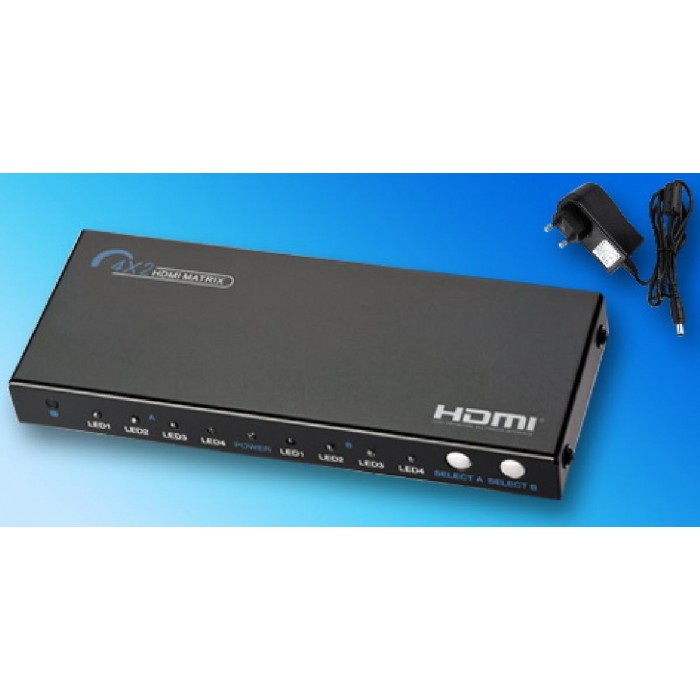 ANGA PS402HD HDMI Matrix 4K, 4 Εισόδων - 2 Εξόδων, FullHD (1080p), 3D, HDCP με Τροφοδοτικό και τηλεχειριστήριο