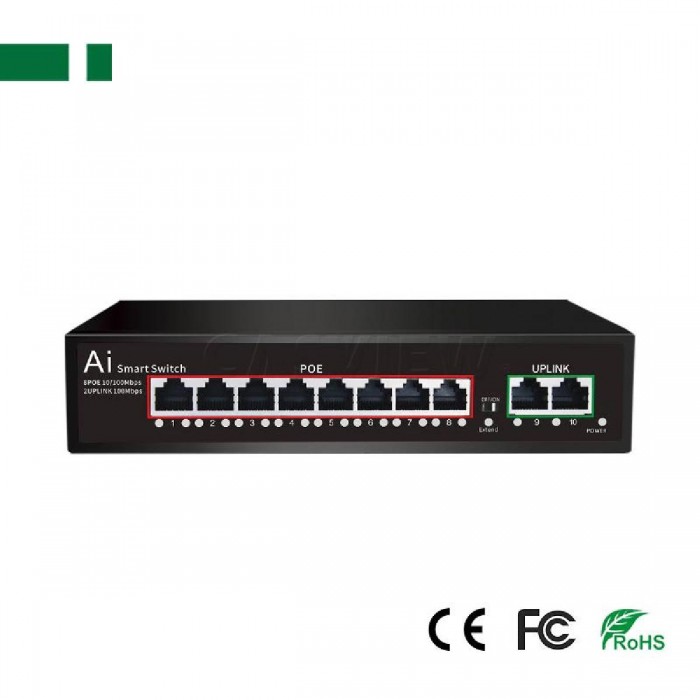 ANGA POE Switch(8+2 Built-in), 8 Port 10/100M, 1. POE Port: 8*10/100Mbps; Uplink Port: 2*10/100Mbps; 2. Built in DC52V 2.3A 120W Power,Bandwidth:2G ANGA POE Switch(8+2 Built-in), 8 Port 10/100M, 1. POE Port: 8*10/100Mbps; Uplink Port: 2*10/100Mbps; 2. Built in DC52V 2.3A 120W Power,Bandwidth:2G