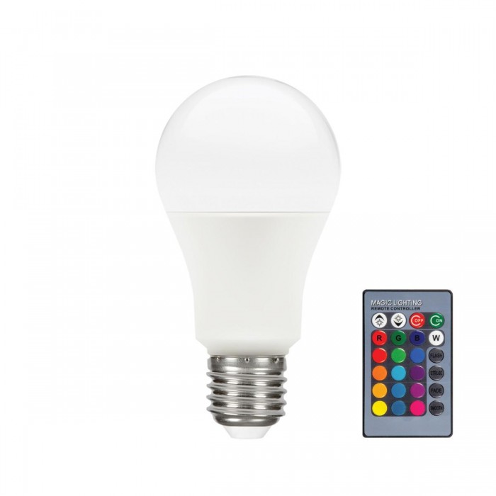 VK/05055/E/RGB - Λάμπα Led, E27, 4W, RGB, N/Alm, Dimmable, κλασική, πλαστική, λευκή με τηλεχειριστήριο