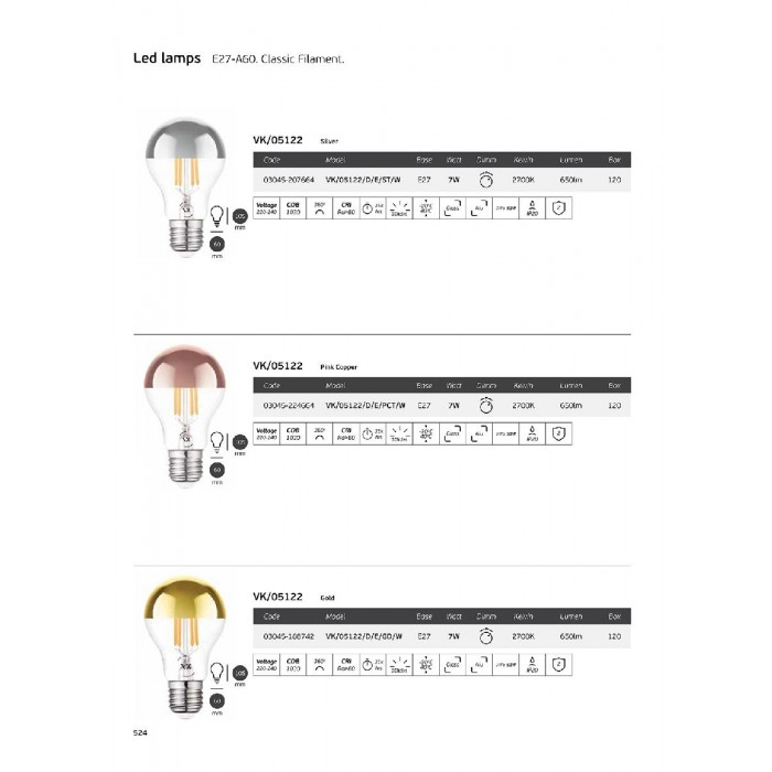 VK/05122/D/E/GD/W - Λάμπα Led, E27, 7W, 2700Κ, 650lm, Dimmable, Classic, Filament, χρυσό VK/05122/D/E/GD/W - Λάμπα Led, E27, 7W, 2700Κ, 650lm, Dimmable, Classic, Filament, χρυσό
