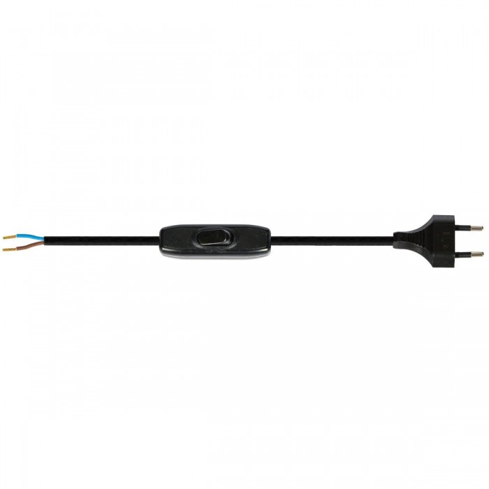 VK/V30/128/B - Καλώδιο 120cm+80cm με διακόπτη και φις διπολικό, μαύρο