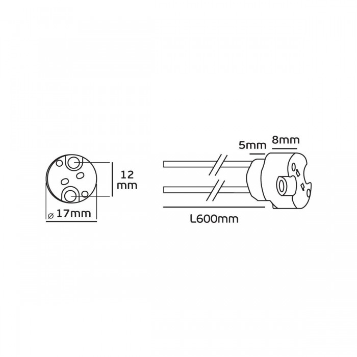VK/A50/60  - Ντουί, G6.35 με πατούρα & καλώδιο 60cm, TEFLON