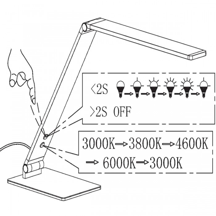 VK/04161/B - Φωτιστικό γραφείου LED, 100-230V, 10W, 3000-6000K, 350lm, CRI>70, IP20, 34x36cm, ντιμαριζόμενο, μαύρο