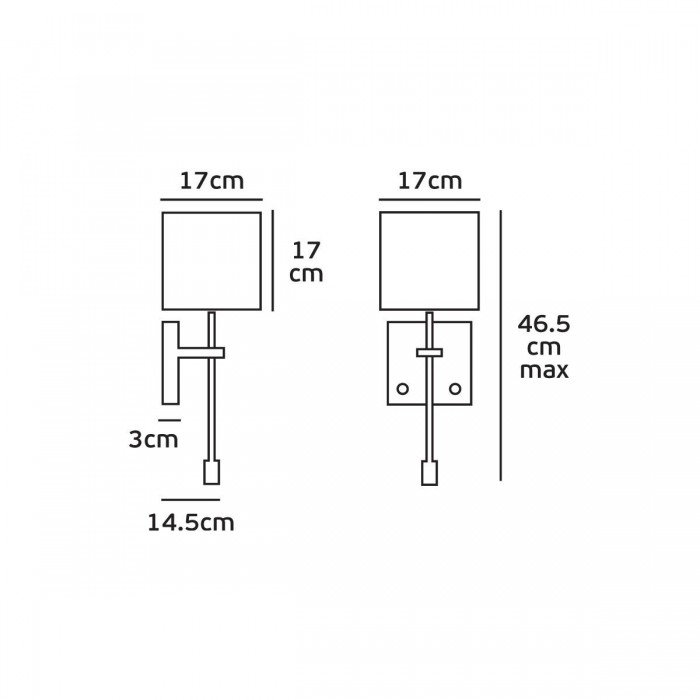 VK/04032/MC/B - Απλίκα τοίχου, E14 + led 1W, 240V, τετράγωνη 17x17x17cm, νίκελ/μαύρη 