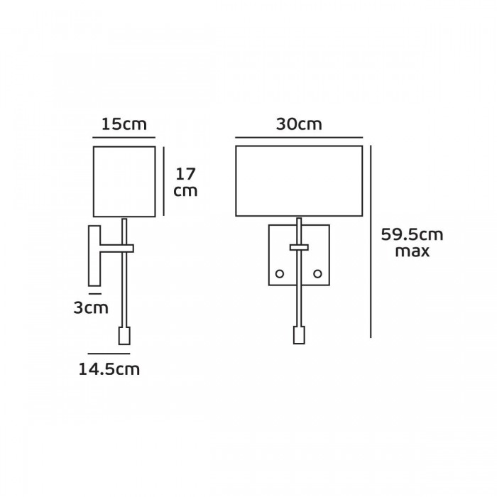 VK/04034/MC/W - Απλίκα τοίχου, E27 + led 1W, 240V, παραλληλόγραμμη 30x15x17cm, νίκελ ματ/λευκή 