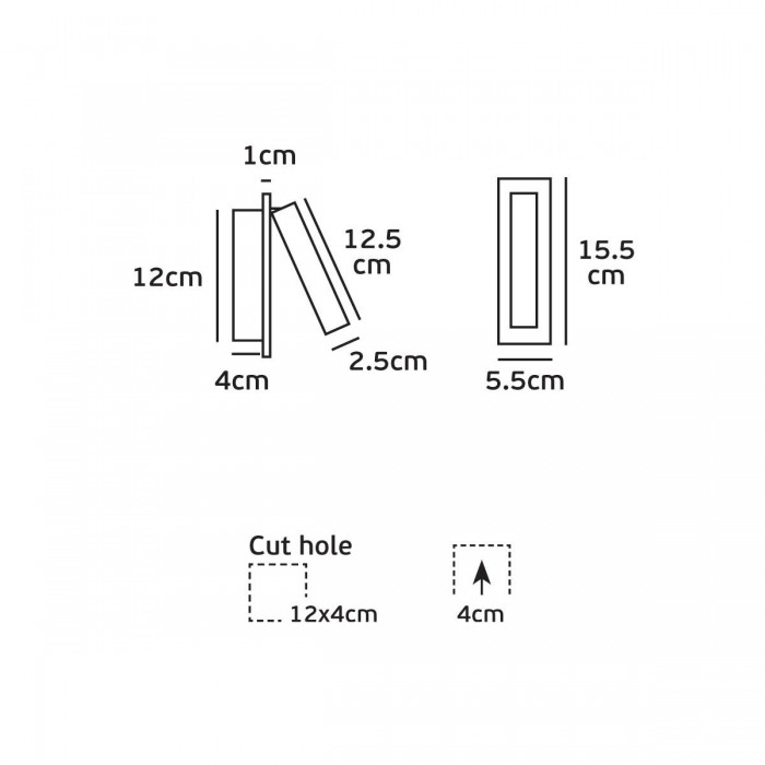 VK/04151/WA/B/W - Φωτιστικό τοίχου led, 100-265V, 3W, 3000K, 110lm, 30°, CRI>80, IP20, μαύρο 