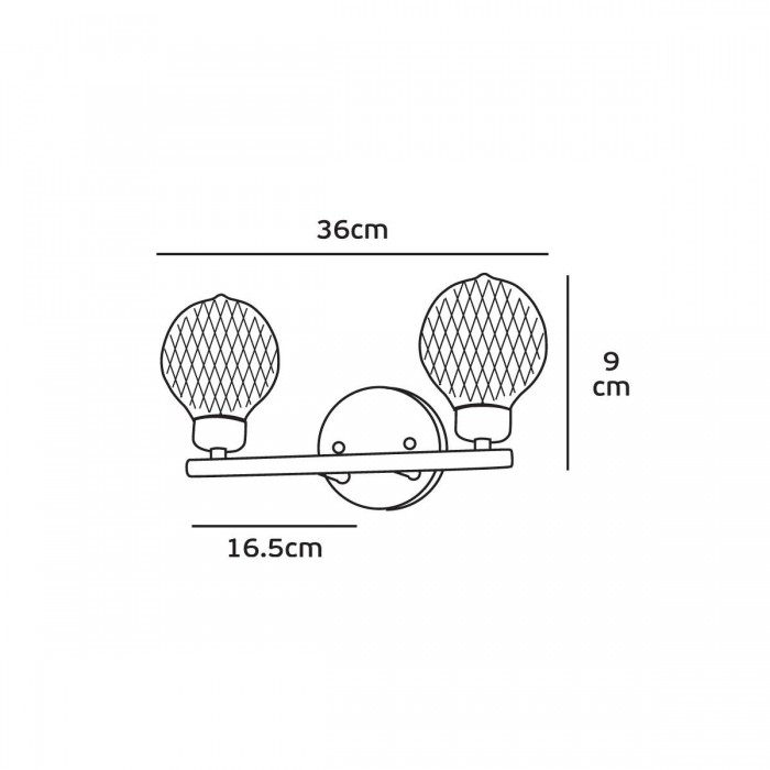 VK/03069/2/WA/BR - Απλίκα τοίχου διπλή γυάλινη-μεταλλική, 240V, 2xG9, Max 2x8W (LED), IP20, 36x16.5x9cm, καφέ μέταλλο, γυαλί