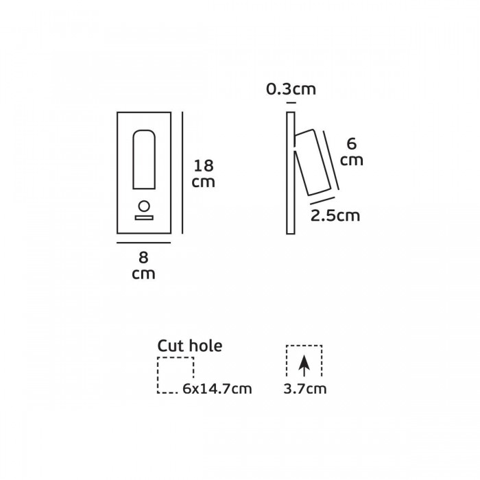 VK/04175/WA/W/W - Απλίκα τοίχου led χωνευτή, 100-265V, 3W, 3000K, 110lm, 30°, CRI>80, USB, IP20, λευκή 