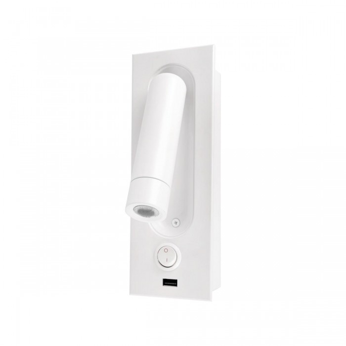 VK/04177/WA/W/W - Απλίκα τοίχου led χωνευτή, 100-265V, 3W, 3000K, 175lm, 30°, CRI>80, USB, IP20, λευκή VK/04177/WA/W/W - Απλίκα τοίχου led χωνευτή, 100-265V, 3W, 3000K, 175lm, 30°, CRI>80, USB, IP20, λευκή