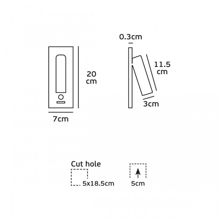 VK/04177/WA/W/W - Απλίκα τοίχου led χωνευτή, 100-265V, 3W, 3000K, 175lm, 30°, CRI>80, USB, IP20, λευκή 