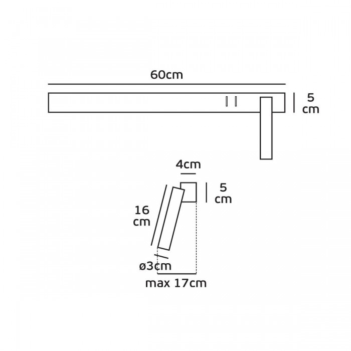 VK/04230/B/W/60/R - Φωτιστικό τοίχου led, 220-240V, 3W & 12W, 3200K, 690lm, 25°, CRI>70, IP20, 60cm, μαύρο δεξί 