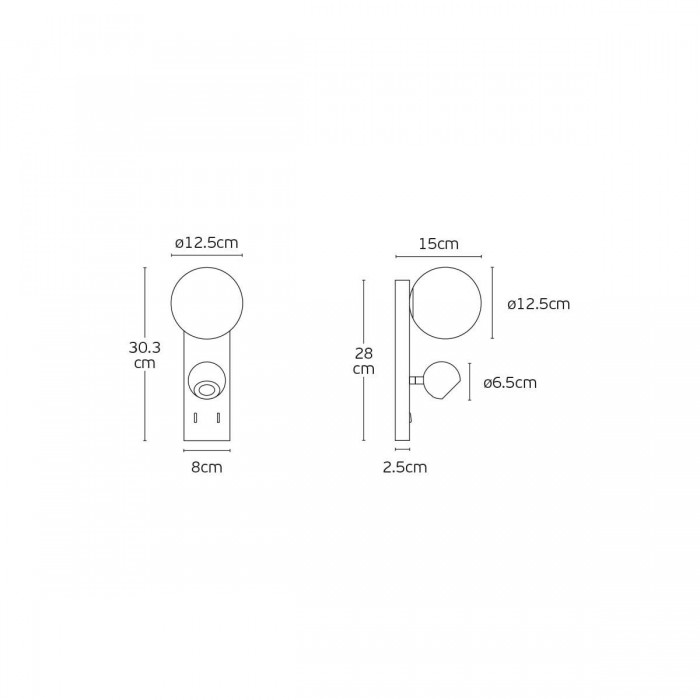 VK/04576/WA/B/W - Απλίκα τοίχου led, μαύρη. 3000K. 6W+6W. 767lm. CRI>80. IP20.