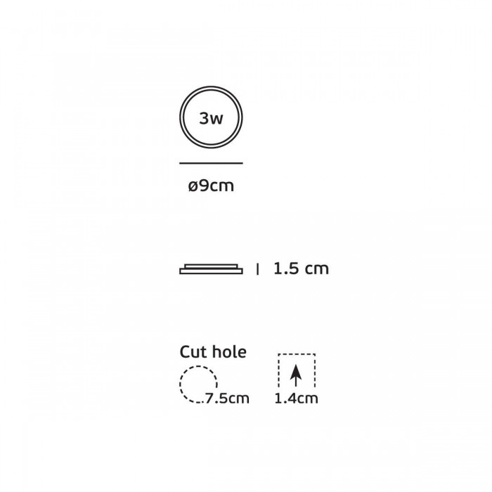 VK/04072/W/C - Χωνευτό φωτιστικό led panel, 3W, 4000K, 180lm, 115°, IP20, ø9x1.5cm, λευκό VK/04072/W/C - Χωνευτό φωτιστικό led panel, 3W, 4000K, 180lm, 115°, IP20, ø9x1.5cm, λευκό