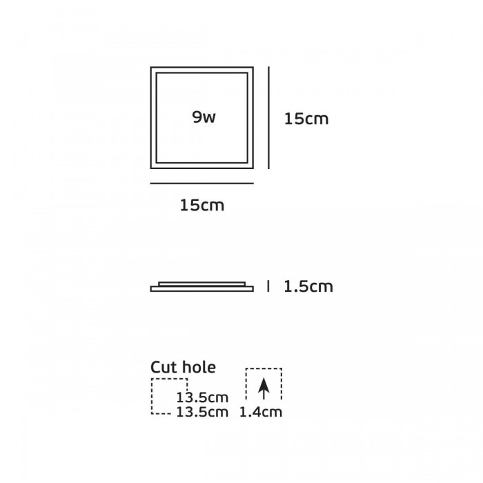 VK/04077/W/C - Χωνευτό φωτιστικό led panel, 9W, 4000K, 540lm, 115°, IP20, 15x15x1.5cm, λευκό VK/04077/W/C - Χωνευτό φωτιστικό led panel, 9W, 4000K, 540lm, 115°, IP20, 15x15x1.5cm, λευκό