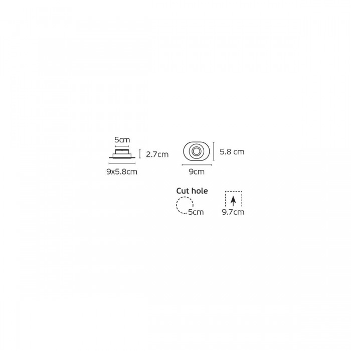 VK/03292G/B - Σποτ στρογγυλό, trimless, GU10/MR11, Max6W (LED), IP20, 9x5.8x2.7cm, μαύρο