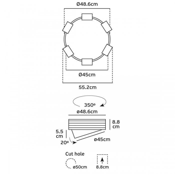 VK/04348/B/C/55 - Χωνευτό κινητό φωτιστικό led, Trimless, 33W, 4000K, 5364lm, 110°, IP20, ø45cm, μαύρο