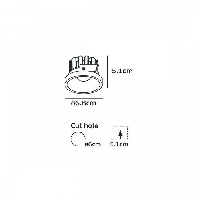 VK/04435/W/C/68 - Χωνευτό φωτιστικό οροφής led, 6W, 4000K, 382lm, 24°, CRI>90, IP44, ø6.8x5.1cm, λευκό VK/04435/W/C/68 - Χωνευτό φωτιστικό οροφής led, 6W, 4000K, 382lm, 24°, CRI>90, IP44, ø6.8x5.1cm, λευκό
