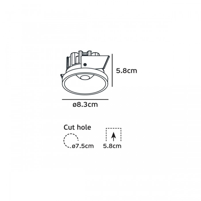 VK/04435/W/C/83 - Χωνευτό φωτιστικό οροφής led, 11W, 4000K, 690lm, 24°, CRI>90, IP44, ø8.3x5.8cm, λευκό VK/04435/W/C/83 - Χωνευτό φωτιστικό οροφής led, 11W, 4000K, 690lm, 24°, CRI>90, IP44, ø8.3x5.8cm, λευκό