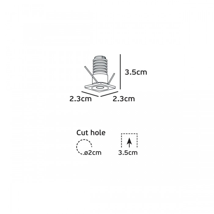 VK/04437/B/C - Χωνευτό φωτιστικό οροφής led, 1W, 4000K, 65lm, 24°, CRI>90, IP20, 2.3x2.3cm, μαύρο VK/04437/B/C - Χωνευτό φωτιστικό οροφής led, 1W, 4000K, 65lm, 24°, CRI>90, IP20, 2.3x2.3cm, μαύρο