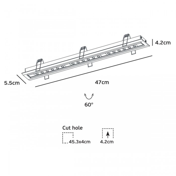 VK/04443/WB/W - Χωνευτό κινητό φωτιστικό οροφής led, 18x1W, 3000K, 1.352lm, 24°, CRI>90, IP20,47x5.5x4.2cm, λευκό+μαύρο VK/04443/WB/W - Χωνευτό κινητό φωτιστικό οροφής led, 18x1W, 3000K, 1.352lm, 24°, CRI>90, IP20,47x5.5x4.2cm, λευκό+μαύρο