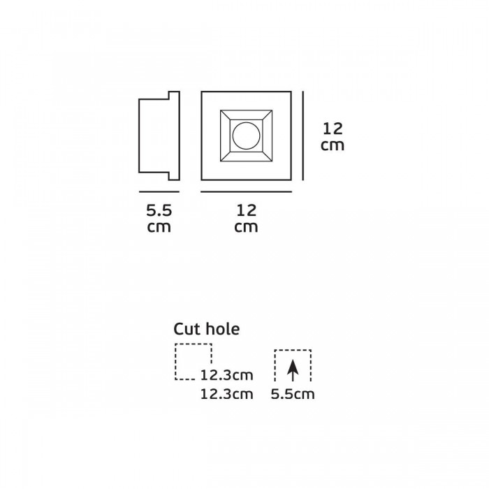 VK/09001 - Φωτιστικό οροφής γύψινο, τετράγωνο, βαθύ, 240V, GU10, Max 35W, χωνευτό, IP20, δυνατότητα βαφής, 12x12x5.5cm, λευκό