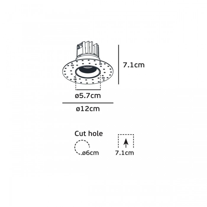 VK/04493/W/C - Χωνευτό φωτιστικό οροφής led trimless, 9W, 4000K, 810lm, 24°, CRI>90, IP20, ø12cm, λευκό