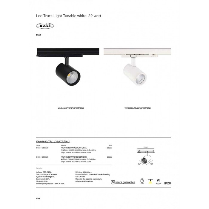 VK/04680/TR/B/36/CCT/DALI - Μαύρο. Φωτιστικό ράγας LED tunable λευκό. 3000K-5000K tunable. 0-2.480lm. 22W. AC220-240V. Output voltage DC10-42V. LED Bridgelux. 36° . -20° C→ 45° C. 50.000hrs. Dim DALI, 300mA-600mA dimming. CRI>90. Adapter KGP 6-wires. ø VK/04680/TR/B/36/CCT/DALI - Μαύρο. Φωτιστικό ράγας LED tunable λευκό. 3000K-5000K tunable. 0-2.480lm. 22W. AC220-240V. Output voltage DC10-42V. LED Bridgelux. 36° . -20° C→ 45° C. 50.000hrs. Dim DALI, 300mA-600mA dimming. CRI>90. Adapter KGP 6-wires. ø