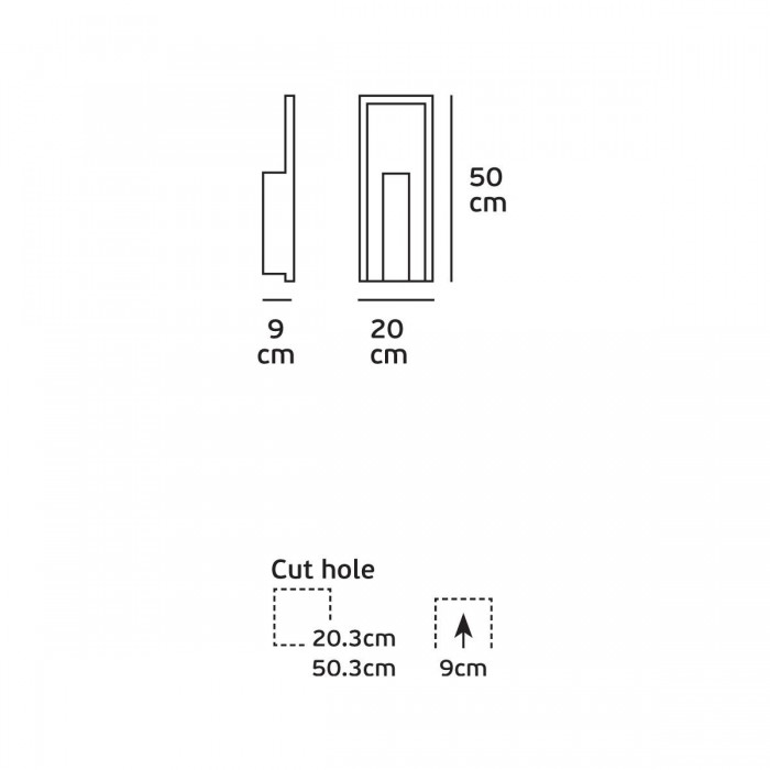 VK/04227 - Φωτιστικό τοίχου γύψινο 240V, GU10, Max 12W (LED), χωνευτό, IP20, δυνατότητα βαφής, 20x50x9cm, λευκό