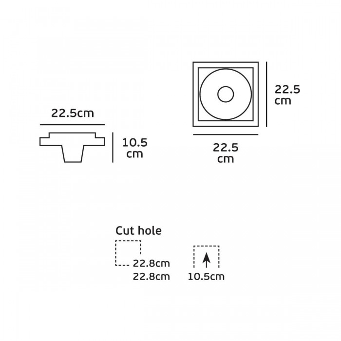 VK/09077 - Γύψινο φωτιστικό trimless downlight, 240V, GU10, Max 35W, IP20, με δυνατότητα βαφής, 22.5x22.5xL10.5cm, λευκό