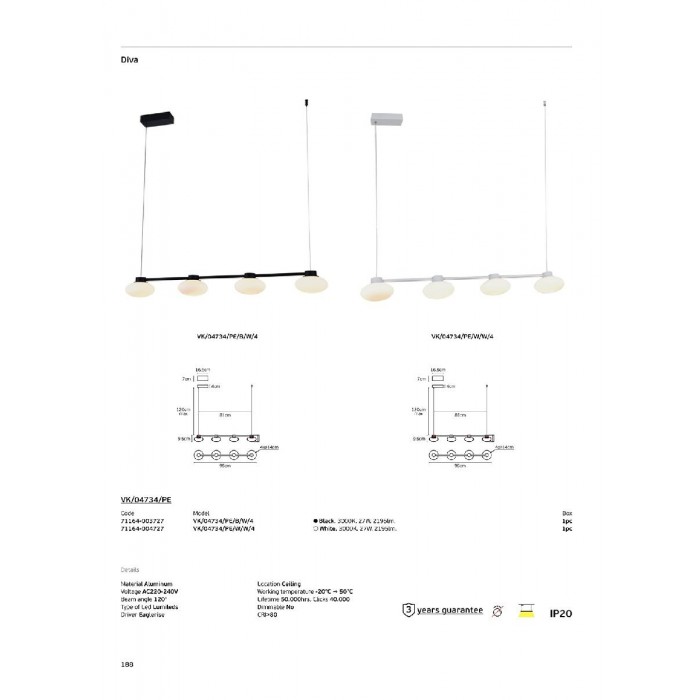 VK/04734/PE/W/W/4 - Λευκό. 3000K. 27W. 2195lm. AC220-240V. 120°. LED Lumileds. Τροφοδοτικό Eaglerise. Οροφής/κρεμαστό. -20°C → 50°C. 50.000hrs. Dim No. CRI>80. Αλουμίνιο. IP20 VK/04734/PE/W/W/4 - Λευκό. 3000K. 27W. 2195lm. AC220-240V. 120°. LED Lumileds. Τροφοδοτικό Eaglerise. Οροφής/κρεμαστό. -20°C → 50°C. 50.000hrs. Dim No. CRI>80. Αλουμίνιο. IP20